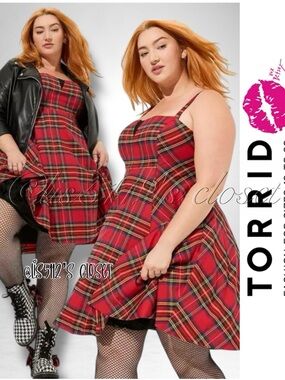 Torrid x Betsey Johnson Red Plaid Mini Babydoll Rockabilly Pinup Dress 24 3X